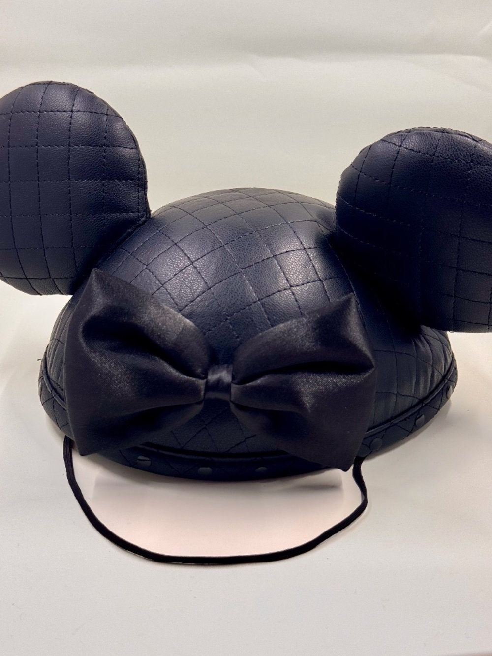Disney Parks Original Minnie Mouse Black Quilted Faux Leather Ear Hat/Cap